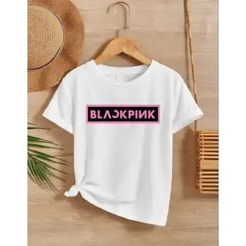 Kız Çocuk Bisiklet Yaka Baskılı T-Shirt - Beyaz
