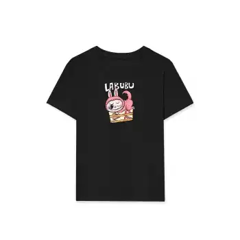 Kız Labubu Çocuk Baskılı T-Shirt - Siyah