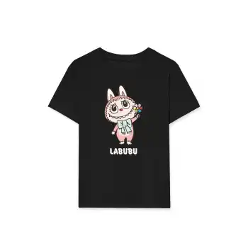 Kız Labubu Çocuk Baskılı T-Shirt - Siyah