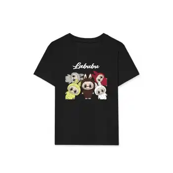Kız Labubu Çocuk Baskılı T-Shirt - Siyah
