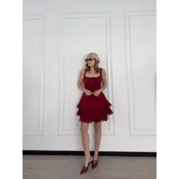 Mini Askılı Elbise - Bordo