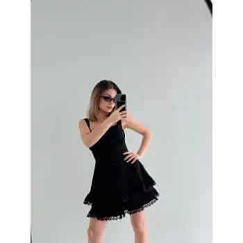 Mini Askılı Elbise - Siyah