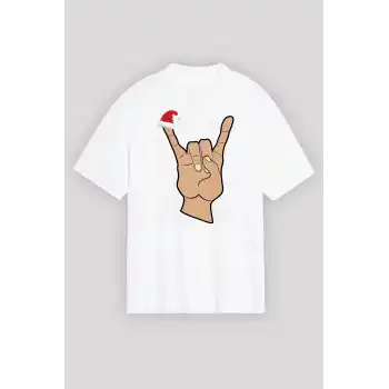 Noel Başlıklı Serçe Parmak T-shirt - Beyaz