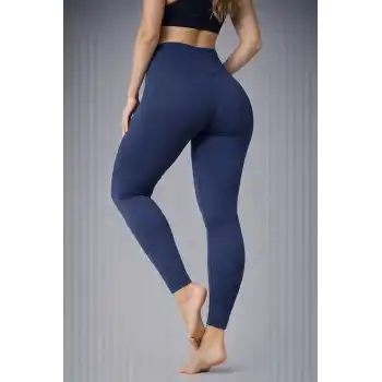 Nonofit Kadın Yüksek Bel Full Extra Toparlayıcı Likralı Ön Arka ve Bilek Desenli Tayt - Lacivert