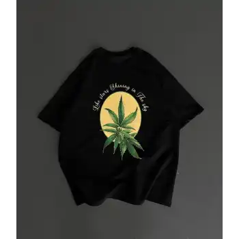 Ön ve Arka Baskılı Oversize Bisiklet Yaka T-shirt- Siyah