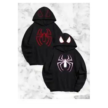 Örümcek Baskılı Sevgili Çift Kombini Kapüşonlu Sweatshirt & Hodie - Siyah