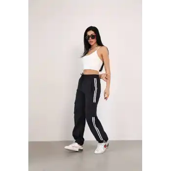 Paraşüt Kumaş Kargo Ceplı Baggy Eşofman - Siyah