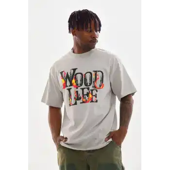 Unisex Baskılı Oversize T-Shirt - Gri