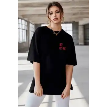 Unisex Baskılı Oversize T-Shirt - Siyah
