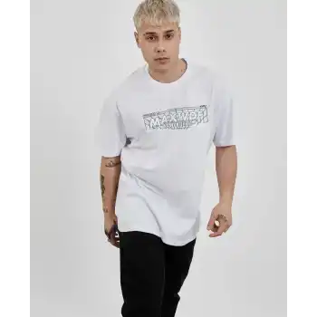 Unisex Bisiklet Yaka Baskılı Oversize T-Shirt - Beyaz