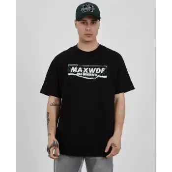 Unisex Bisiklet Yaka Baskılı Oversize T-Shirt - Siyah