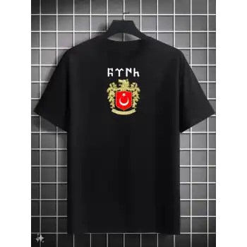 Unisex Bisiklet Yaka Baskılı Oversize T-Shirt - Siyah