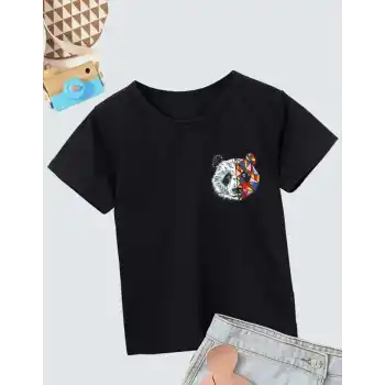 Unisex Çocuk Baskılı T-Shirt - Siyah