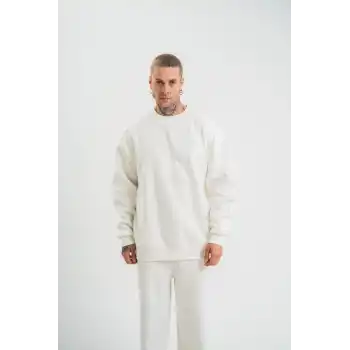 Uzun Kol Bisiklet Yaka Basic SweatShirt - Beyaz