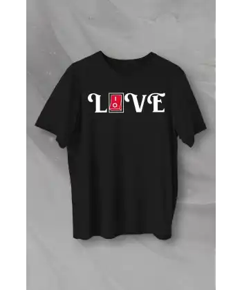 14 Şubat Sevgililer Günü Love Baskılı Oversize Bisiklet Yaka T-shirt - Siyah