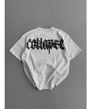 20/1 Penye Compack Baskılı Oversize Bisiklet Yaka Kısa Kol Yazlık T-shirt - Beyaz