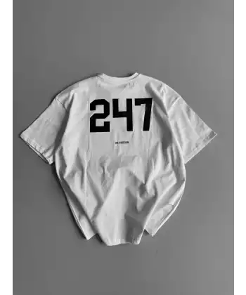 20/1 Penye Compack Baskılı Oversize Bisiklet Yaka Kısa Kol Yazlık T-shirt - Beyaz