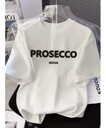 20/1 Penye Compack Baskılı Oversize Kısa Kol Bisiklet Yaka T-shirt - Beyaz