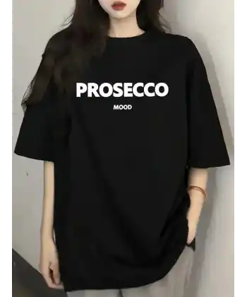 20/1 Penye Compack Baskılı Oversize Kısa Kol Bisiklet Yaka T-shirt - Siyah