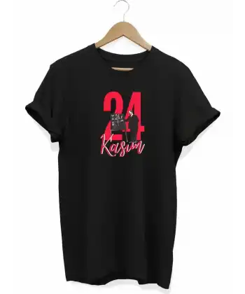 24 Kasım Öğretmenler Günü Öğretmen Hediyesi Baskılı Oversize T-shirt - Siyah