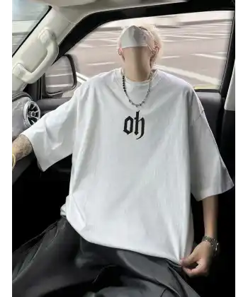 Baskı Erkek Oversive Tişört, Grafik Tişört Erkek Yazlık Outdoor Kıyafetleri, Sporda ve Günlük Giyime Uygun - Beyaz