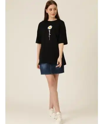Baskılı Kadın T-shirt - Siyah