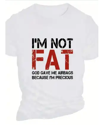 Ben Şişman Değilim Tanrı Bana Hava Yastığı Verdi Çünkü Ben Değerliyim Tişörtü - Beyaz