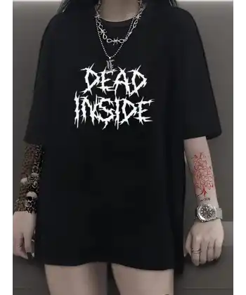 Canlı Harf Baskılı Büyük Boy Oversize Kısa Kollu Tişört - Yumuşak, Nefes Alabilir, Kadınlar için Rahat Yaz ve İlkbaharın Vazgeçilmezi - Rahat Kesim, Rahat, Şık Kadın Giysileri - Siyah