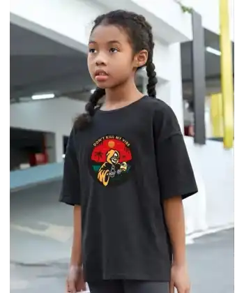 Çocuk Unisex Baskılı T-Shirt - Siyah