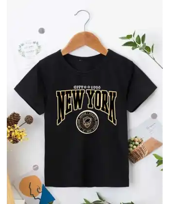 Çocuk Unisex Baskılı T-Shirt - Siyah