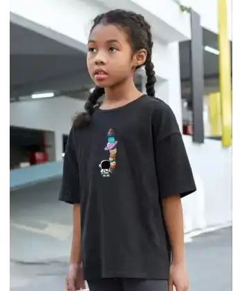 Çocuk Unisex Baskılı T-Shirt - Siyah