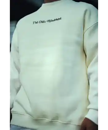 Erkek 3 iplik Pamuklu Bisiklet Yaka Baskılı SweatShirt - Beyaz