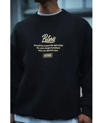 Erkek 3 iplik pamuklu Bisiklet Yaka Ön Ve Arka Baskılı SweatShirt - Siyah