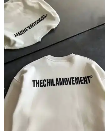 Erkek 3 iplik pamuklu Kışlık Bisiklet Yaka Oversize Baskılı SweatShirt - Beyaz