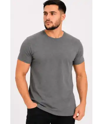 Erkek Basic Tişört Bisiklet Yaka Kısa Kol Günlük Yazlık Slim fit T-Shirt - Antrasit