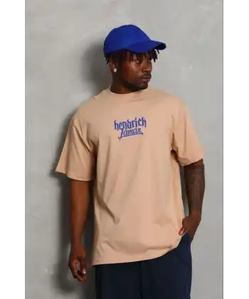 Erkek Baskılı T-Shirt Kısa Kol Bisiklet Yaka Regular Fit Tişört - Bej