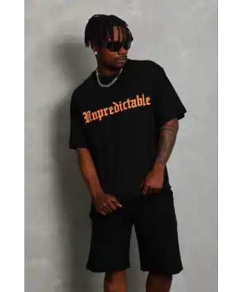 Erkek Baskılı T-Shirt Kısa Kol Bisiklet Yaka Regular Fit Tişört - Siyah