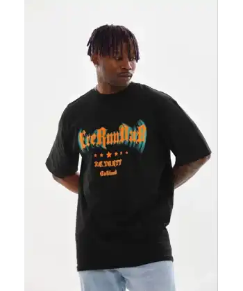 Erkek Baskılı T-Shirt Kısa Kol Bisiklet Yaka Regular Fit Tişört - Siyah
