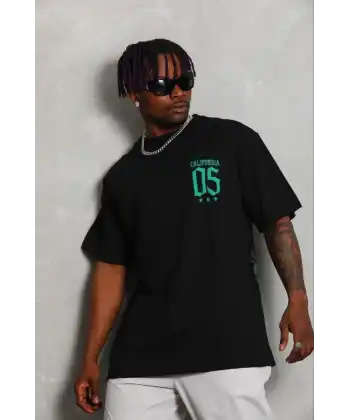 Erkek Baskılı T-Shirt Kısa Kol Bisiklet Yaka Regular Fit Tişört - Siyah