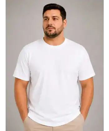 Erkek Battal Big Size Basic Tişört Bisiklet Yaka Rahat Kalıp T-Shirt - Beyaz