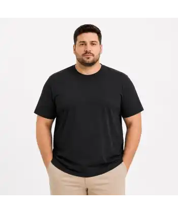 Erkek Battal Big Size Basic Tişört Bisiklet Yaka Rahat Kalıp T-Shirt - Siyah