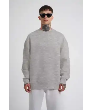 ERKEK Bisikilet Yaka 3 İplik Pamuklu SweatShirt - Gri