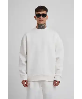 ERKEK Bisikilet Yaka 3 plik Pamuklu SweatShirt - Beyaz