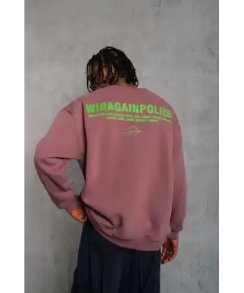 Erkek Bisiklet Yaka Baskılı 3 iplik pamuklu Sweatshirt - Gül Kurusu