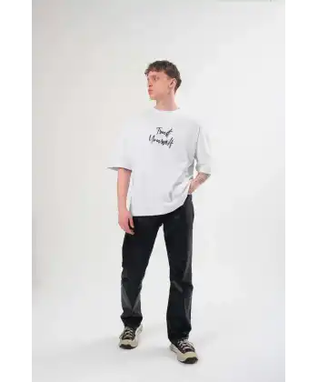 Erkek Bisiklet Yaka Baskılı Kısa kol T-Shirt - Beyaz