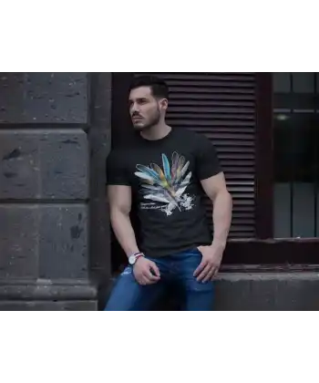 ERKEK Bisiklet Yaka Baskılı Kısa kol T-Shirt - Siyah