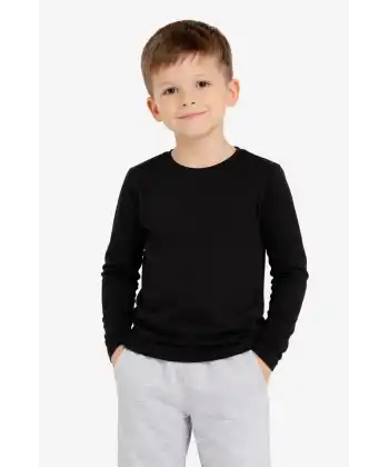 Erkek Çocuk Basic Uzun Kollu Tişört Okul Günlük Rahat T-Shirt - Siyah