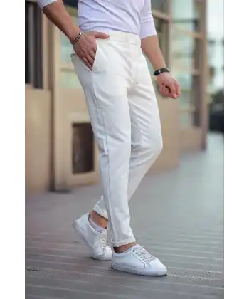 Erkek Diagonel Mikro dokulu Cepli Beli Lastilki Pantolon - Bej