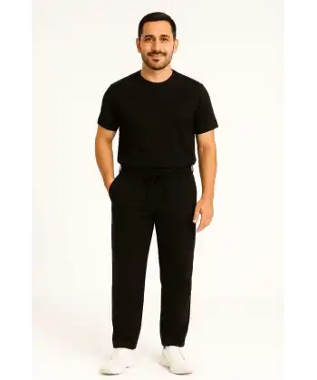 Erkek Diagonel Mikro dokulu Cepli Pantolon - Siyah