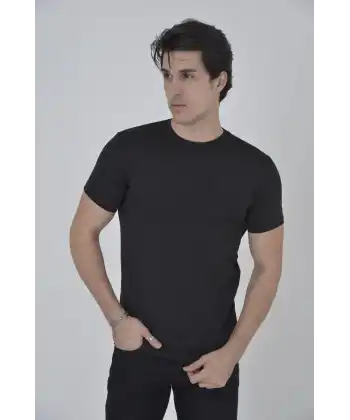 Erkek File Cepli Slim fit T-shirt - Siyah